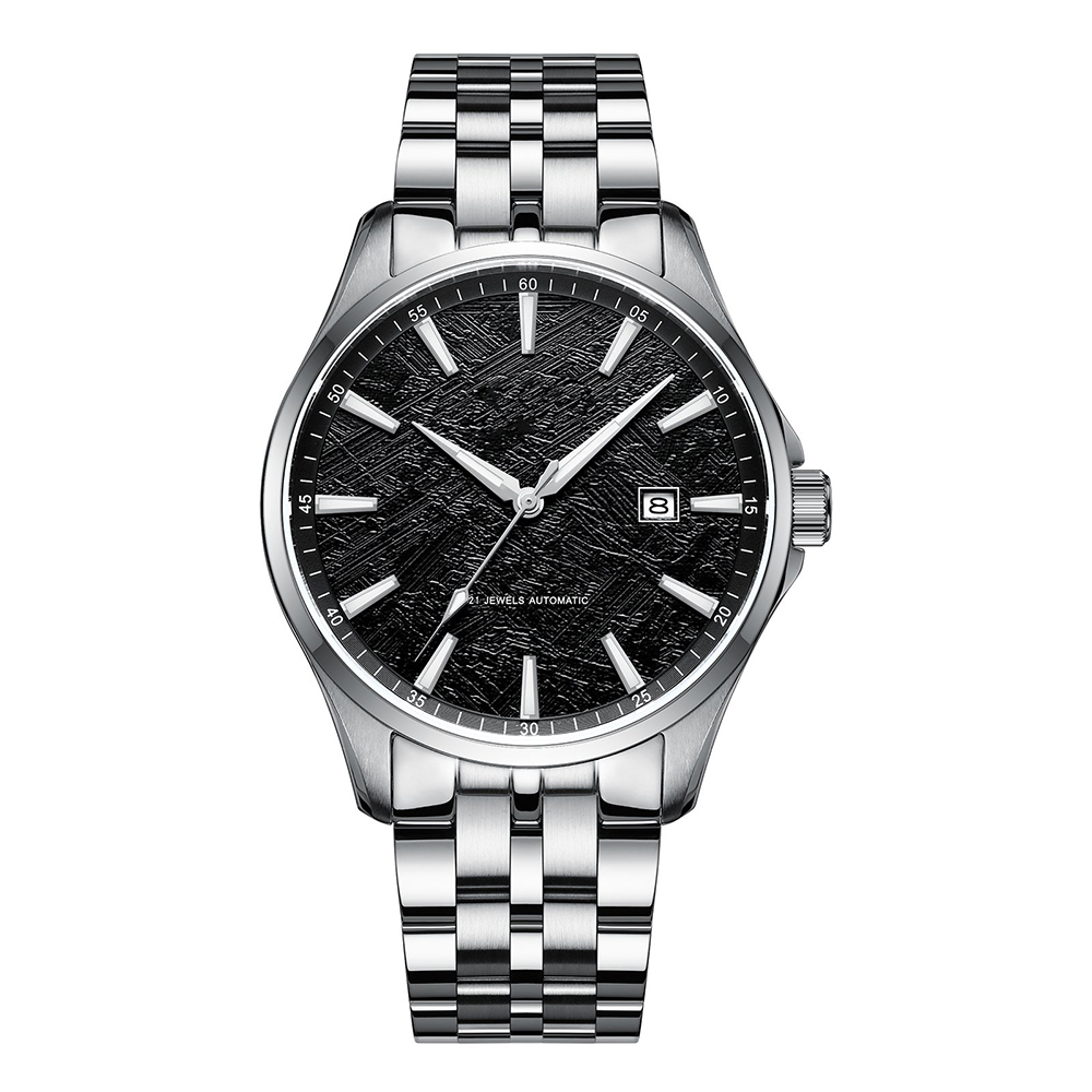 Automatic Mechanical Luminous Pointer Watches Meteorite Texture Dial Artificial Sapphire Mirror Waterproof